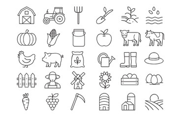 Unique farm and farming line icons collection in flat design for UI