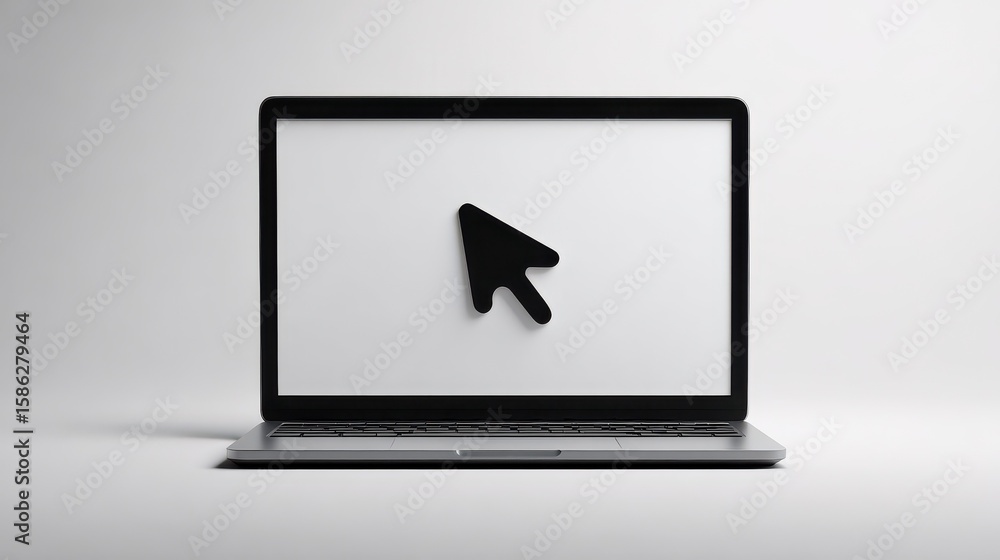 Poster simple icon of a click cursor on a laptop screen, website, online, cursor