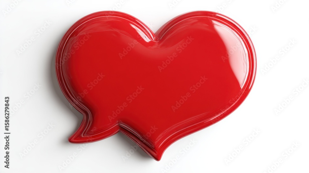 Poster 3d render of a heart-shaped speech bubble icon with smooth curves and glossy finish isolated on whit