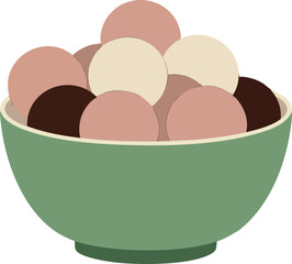 Bowl of assorted round ice cream scoops in pastel colors simple flat vector illustration