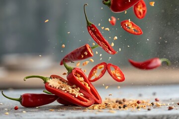 Falling bursting chili peppers 
