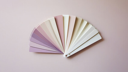 Abstract paper fan displaying a color palette of pastel pink, beige, and mauve tones. Minimalist background for design, branding, or cosmetic concepts