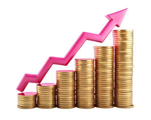 graph of gold coins isolated on white background. PNG Transparent file type with high definition quality And vibrant color grading Available.