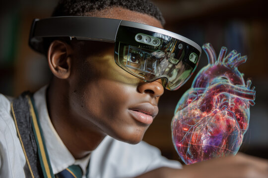 Teen engages in immersive learning with AR technology in school lab