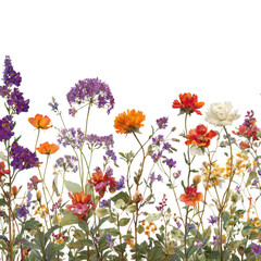 Fototapeta premium Wildflower meadow border isolated on transparent background