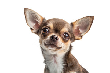 Obraz premium Studio portrait of a tiny Chihuahua with intelligent eyes and upright ears, giving curious look against clean white background