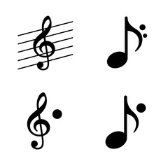 Collection of black musical notes and treble clef on white background © Lhvect02