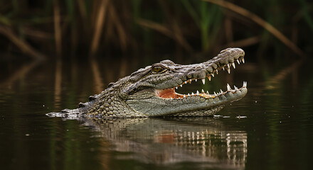 Obraz premium Crocodile – Powerful Predator in Wild Wetland Habitat