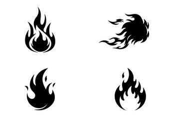 Collection of six stylized black fire flame icons on white background