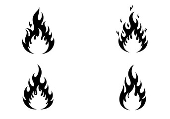 Collection of six stylized black fire flame icons on white background
