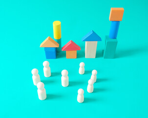 Wooden figure standing ,Colorful toy house wood brick for kids.