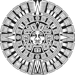 Fototapeta premium Aztec calendar vector illustration in vintage engraved style featuring intricate sun god design for diverse creative uses