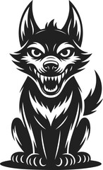 Obraz premium Barghest, phantom black dog, vintage engraved vector illustration of a fierce canine with sharp teeth and intimidating stance