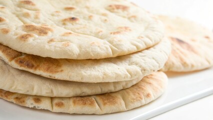 Freshly Baked Traditional Pita Bread Isolated on White Background 