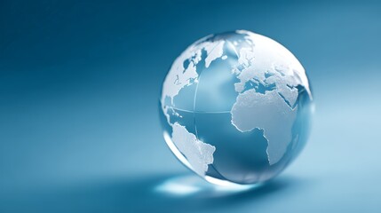Obraz premium A clear glass globe representing Earth on a soft blue background.