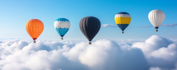 Fototapeta premium Colorful Hot Air Balloons Soaring Above Clouds, Sky High , Adventure