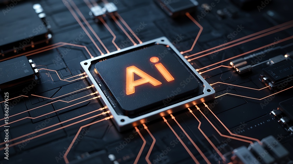 Aufkleber central processing unit with glowing a i symbol on circuit board artificial intelligence