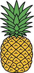 Pineapple fruit with green leaves vector illustration in simple outline style for tropical theme designs and healthy food concepts 