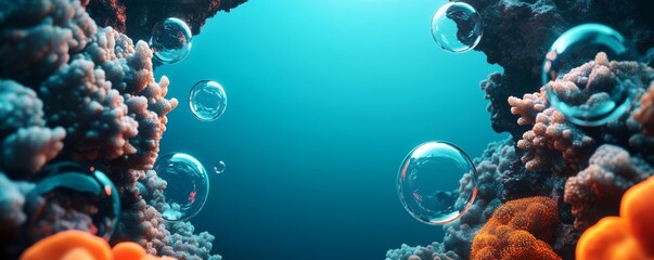 Coral Reef Bubbles Underwater Scene, marine life, ocean