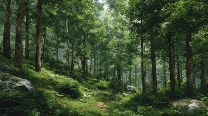 Obraz premium a lush green forest filled with lots of trees