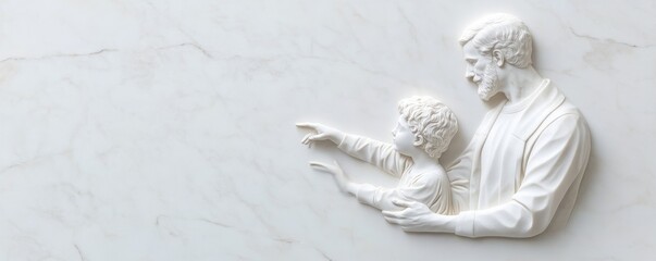 Father and Son Marble Relief Guidance and Learning, Sculpture ,Parenting