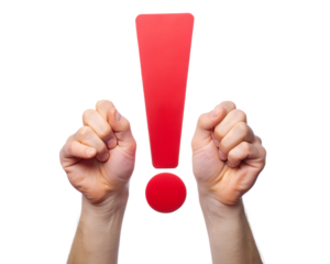 hand holding a red exclamation mark isolated on white background. PNG Transparent file type with high definition quality And vibrant color grading Available.