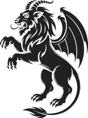 Chimera illustration with majestic wings and fierce expression evoking power and strength for vintage art projects