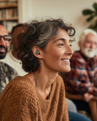 Osoby z aparatami słuchowymi spędzają czas z rodziną i przyjaciółmi. Naturalne, radosne chwile pełne bliskości, wsparcia i inkluzji w codziennym życiu.