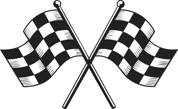 Crossed checkered flags emblem, vintage racing symbol, winners' mark, speed course flags, motorsport decoration