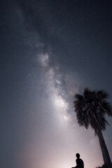 Midnight summer beach landscape with a stunning view of the milky way Generative AI