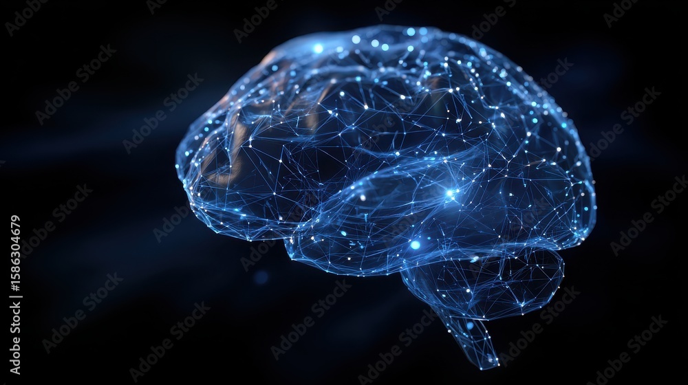 Poster a blue digital brain with glowing connections, representing the power of artificial intelligence and
