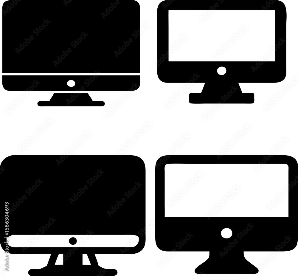 Poster flat vector icon set of computer screens and monitors for apps, websites, and user interface design.