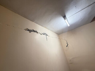 Damage wall in building after earthquake