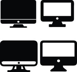 Flat vector icon set of computer screens and monitors for apps, websites, and user interface design.
