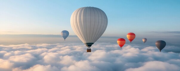 Fototapeta premium Hot Air Balloons Above Clouds, Sky high ,Dreamy