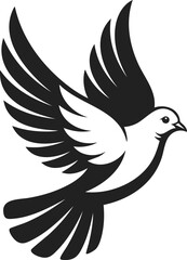 Obraz premium Dove in flight, graceful bird showcasing freedom, symbol of peace, vintage engraved style, ideal for logos, posters, and tattoo design