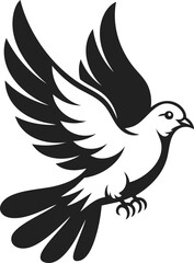 Obraz premium Dove, bird in flight, graceful avian creature, symbol of peace, soaring wings, nature illustration, vintage engraved style artwork, avian artistry