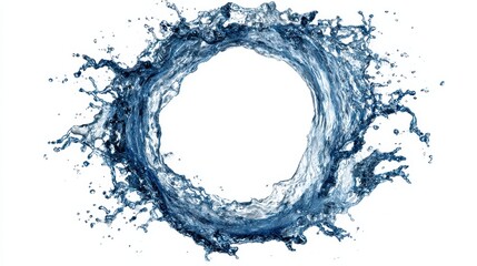 Dynamic splash of water in a circular shape, symbolizing freshness, isolated on a white backdrop