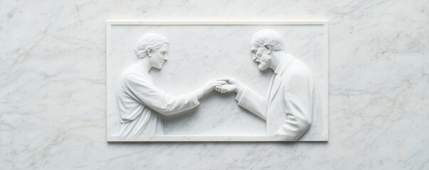 Marble Relief Man and Woman Holding Hands, Sculpture, Art