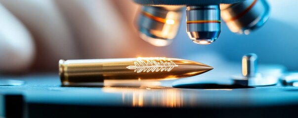 Microscope Examining Engraved Bullet, Forensics , Ballistics