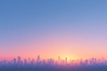 Fototapeta premium flat vector city skyline at dusk with simple layered silhouettes