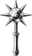 Obraz premium Flail Morning Star, medieval weapon, spiked mace, hand-held combat tool, warrior armament, vintage engraving design, historical illustration, weaponry art