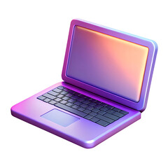 Modern purple and pink gradient laptop computer with a glowing screen isolated on transparent background