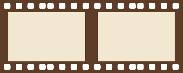 Vintage brown film strip vector illustration with two empty frames and perforated edges for photography design