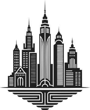 Futuristic city skyline vector illustration in vintage engraved style with architectural marvels and unique structures