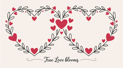 True Love Blooms: Embrace the elegance of eternal love, depicted through two intricately adorned heart-shaped frames, celebrating romance.