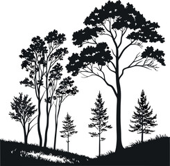 Elegant Tree Line Drawing Silhouettes for Modern Graphic Designers