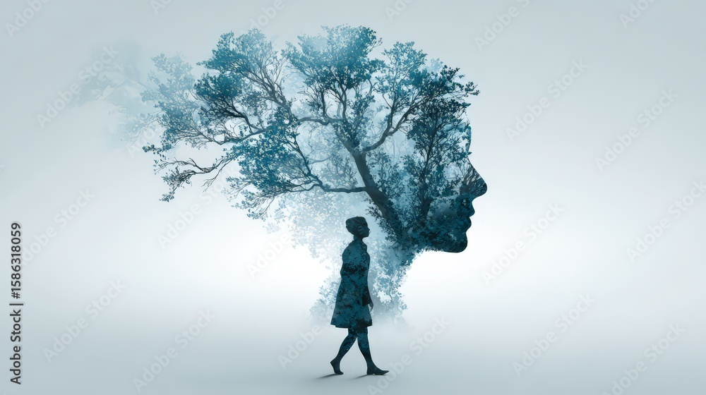 Poster a surreal image illustrating the connection between nature and human emotion.