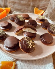 Vegane Jaffa Cakes mit Schokolade Orange Dessert Soft Cakes Kekse