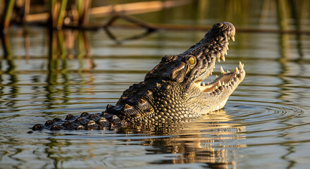 Fototapeta premium Crocodile – Powerful Predator in Wild Wetland Habitat